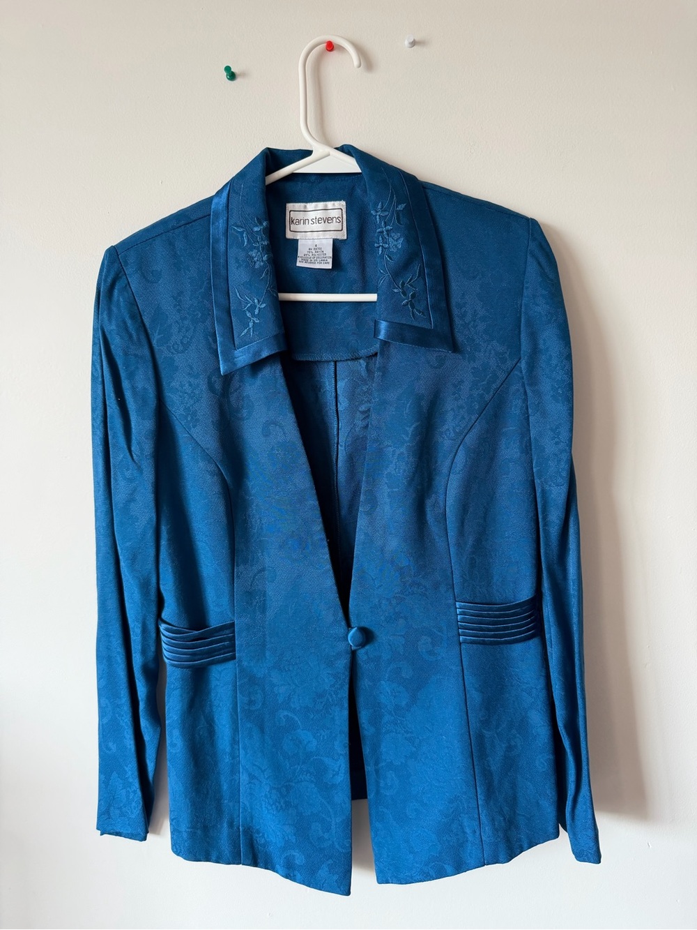 karin stevens deep teal embroidered women's blazer